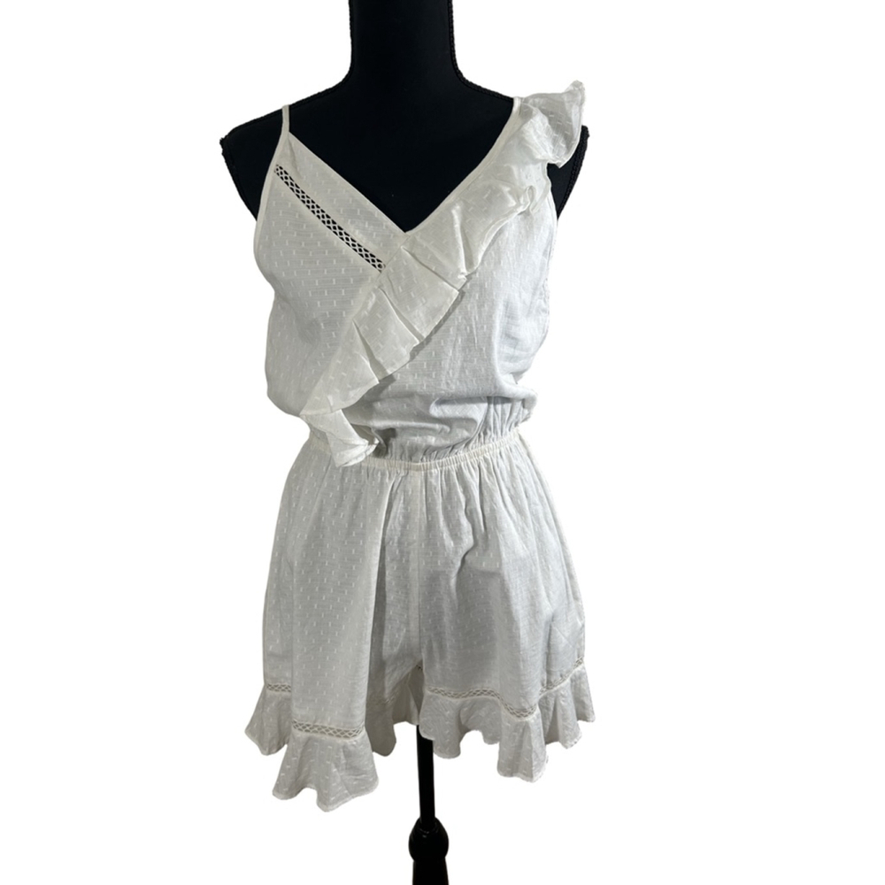 RAGA Women's Lightweight Lace Trim White Romper Size S